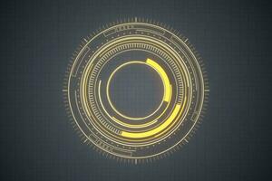 Glowing golden HUD circles, sci-fi background, 3d rendering. photo