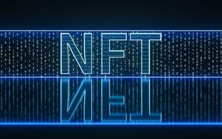 NFT nonfungible tokens concept with dark background, 3d rendering. photo
