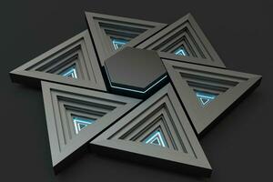 Polished triangle metal frame, 3d rendering. photo