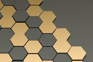 Dark and golden hexagon pattern background, 3d rendering. photo