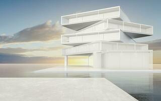 The modern concept architecture on the water, 3d rendering. photo