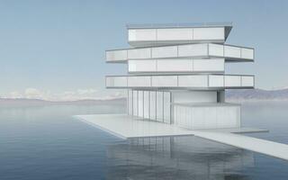 The modern concept architecture on the water, 3d rendering. photo