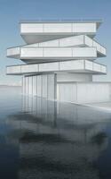 el moderno concepto arquitectura en el agua, 3d representación. foto