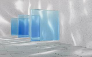 Glass cube with light and shadow background, 3d rendering. photo