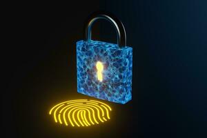 Security lock with fingerprint identification, 3d rendering. photo