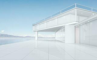 White architecture with outdoor view, 3d rendering. photo