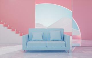 Sofa with geometry interior background, 3d rendering. photo