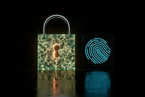 Security lock with fingerprint identification, 3d rendering. photo