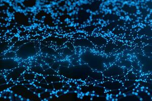 Glowing blue lines, with particles connected, 3d rendering. photo