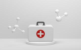 Medical kit and molecules with white background, 3d rendering. photo