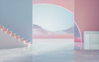 Empty room with geometry structure, 3d rendering. photo