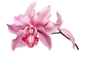 Beautiful and photorealistic, pink flower blossom on transparent background. Bloom, plant. PNG. Close-up view. Cut out element. Generative AI. png