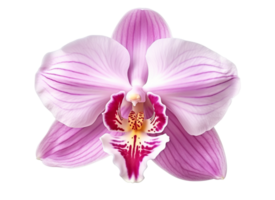 Beautiful and photorealistic, pink flower blossom on transparent background. Bloom, plant. PNG. Close-up view. Cut out element. Generative AI. png