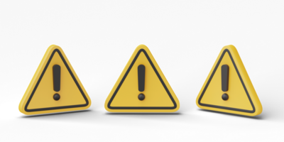 3D Warning sign icon isolated on transparent background. Attention sign icon icon. Danger symbol. exclamation mark symbol. png