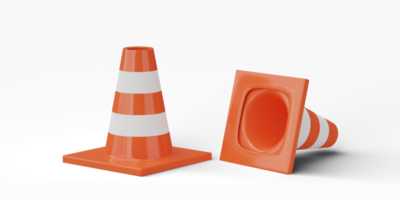 3D Traffic construction cone isolated on transparent background, png file.