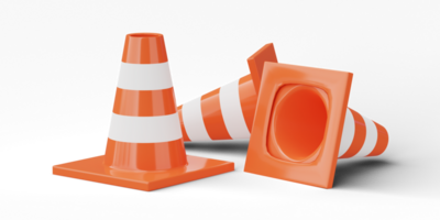 3D Traffic construction cone isolated on transparent background, png file.