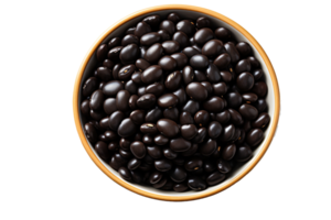 Black beans in the bowl on isolated background.Healthy and vegan concept.Created with Generative AI technology. png