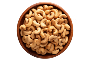 Cashew nuts in the bowl on isolated background.Healthy and vegan concept.Created with Generative AI technology. png