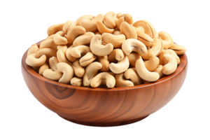 Cashew nuts in the bowl on isolated background.Healthy and vegan concept.Created with Generative AI technology. png