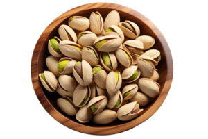 Bowl of pistachios on isolated background.Healthy and vegan concept.Created with Generative AI technology. png