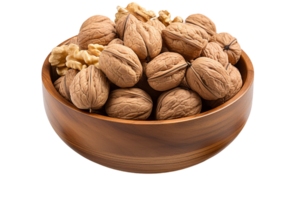 Walnuts in the bowl on isolated background.Healthy and vegan concept.Created with Generative AI technology. png