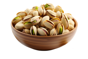 Bowl of pistachios on isolated background.Healthy and vegan concept.Created with Generative AI technology. png