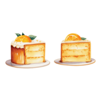 Isolated Orange Fruit Juice Drink and Orange Cake on Transparent PNG Background AI Generative