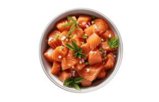 Fresh Salmon Cut into Pieces in an Isolated Bowl on a Transparent PNG Background AI Generative
