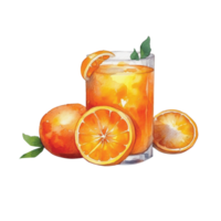 Isolated Orange Fruit Juice Drink and Orange Cake on Transparent PNG Background AI Generative