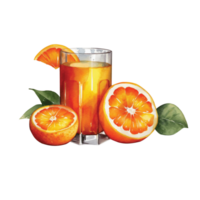 Isolated Orange Fruit Juice Drink and Orange Cake on Transparent PNG Background AI Generative