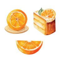 Isolated Orange Fruit Juice Drink and Orange Cake on Transparent PNG Background AI Generative