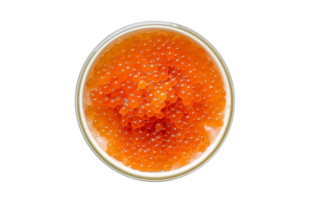 Top view, Fresh salmon roe in bowl isolated on a Transparent PNG Background AI Generative