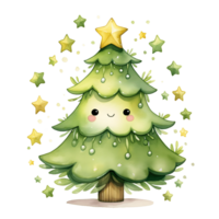 Watercolor Pine Tree Christmas on Transparent PNG Background ai generator