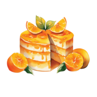 Isolated Orange Fruit Juice Drink and Orange Cake on Transparent PNG Background AI Generative