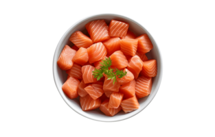 Fresh Salmon Cut into Pieces in an Isolated Bowl on a Transparent PNG Background AI Generative