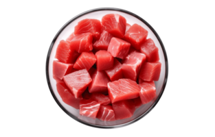 Fresh tuna cut into pieces in bowl isolated on a Transparent PNG Background AI Generative