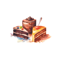 Isolated Cake and Chocolate Drink on Transparent PNG Background AI Generative