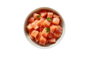 Fresh Salmon Cut into Pieces in an Isolated Bowl on a Transparent PNG Background AI Generative