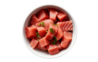 Fresh tuna cut into pieces in bowl isolated on a Transparent PNG Background AI Generative