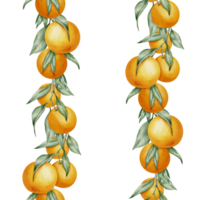 naadloos patroon met oranje fruit takken, groen bladeren. hand- getrokken waterverf illustratie van citrus voedsel voor omhulsel papier of textiel ontwerp. afdrukken met mandarijn Aan geïsoleerd achtergrond. png