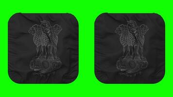 India emblema bandiera nel scudiero forma isolato con pianura e urto struttura, 3d rendering, verde schermo, alfa Opaco video