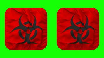 Biohazard Sign Flag in Squire Shape Isolated with Plain and Bump Texture, 3D Rendering, Green Screen, Alpha Matte video