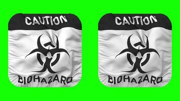 Caution Biohazard Sign Flag in Squire Shape Isolated with Plain and Bump Texture, 3D Rendering, Green Screen, Alpha Matte video