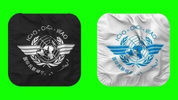 International Civil Aviation Organization, ICAO Flag in Squire Shape Isolated with Plain and Bump Texture, 3D Rendering, Green Screen, Alpha Matte video