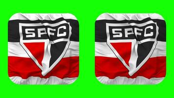 Sao Paulo Futebol Clube, Sao Paulo Football Club Flag in Squire Shape Isolated with Plain and Bump Texture, 3D Rendering, Green Screen, Alpha Matte video