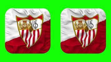 Sevilla zaalvoetbal club, Sevilla fc vlag in schildknaap vorm geïsoleerd met duidelijk en buil textuur, 3d weergave, groen scherm, alpha matte video