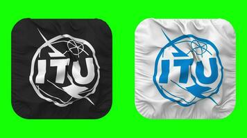 International Telecommunication Union, ITU Flag in Squire Shape Isolated with Plain and Bump Texture, 3D Rendering, Green Screen, Alpha Matte video