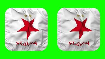 Sportovni klub Slavia Praha, Sports Club Slavia Prague Flag in Squire Shape Isolated with Plain and Bump Texture, 3D Rendering, Green Screen, Alpha Matte video