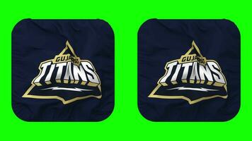 Gujarat Titans, GT Flag in Squire Shape Isolated with Plain and Bump Texture, 3D Rendering, Green Screen, Alpha Matte video