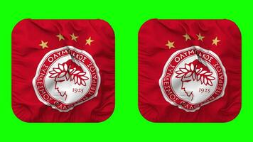 Olympiacos Club of Fans of Piraeu Flag in Squire Shape Isolated with Plain and Bump Texture, 3D Rendering, Green Screen, Alpha Matte video